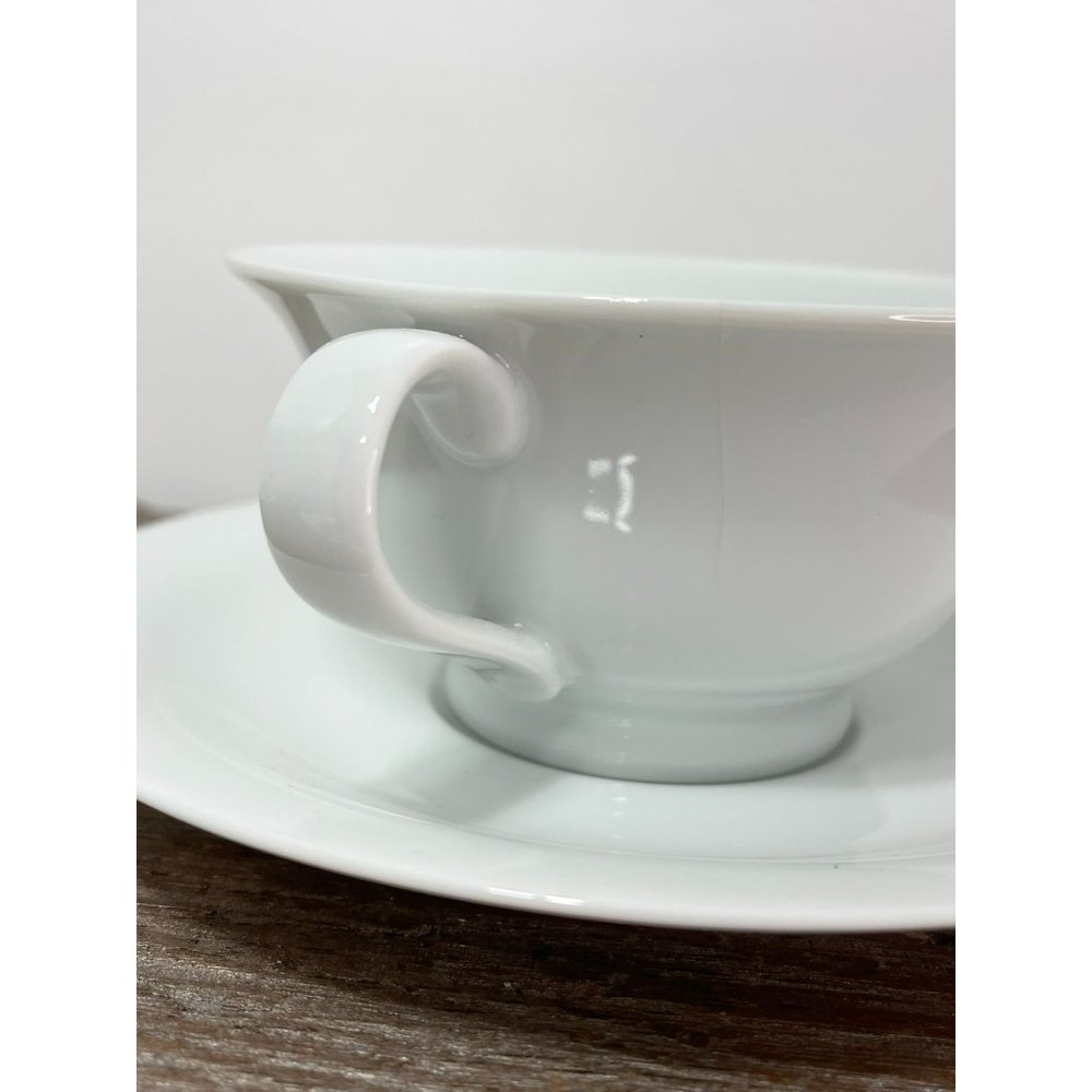 Pottery Barn P.B. White Porcelain Coffee Cup & Saucer Oven and Dishwasher Safe - Picture 6 of 8